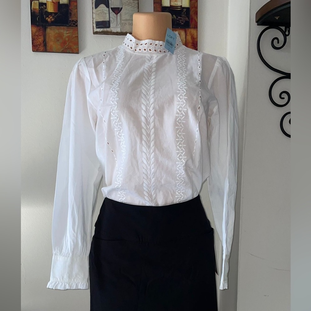 LOFT LONG SLEEVE BLOUSE W/ DELICATE DETAILS AROUND THE NECK 🌸
